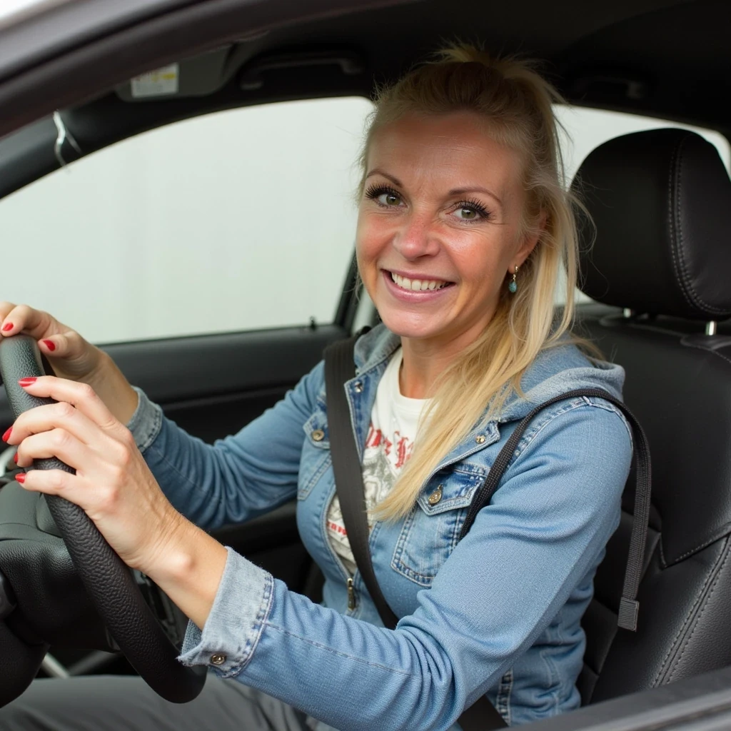 photo of cute woman 40 year old CSTMDL in a car