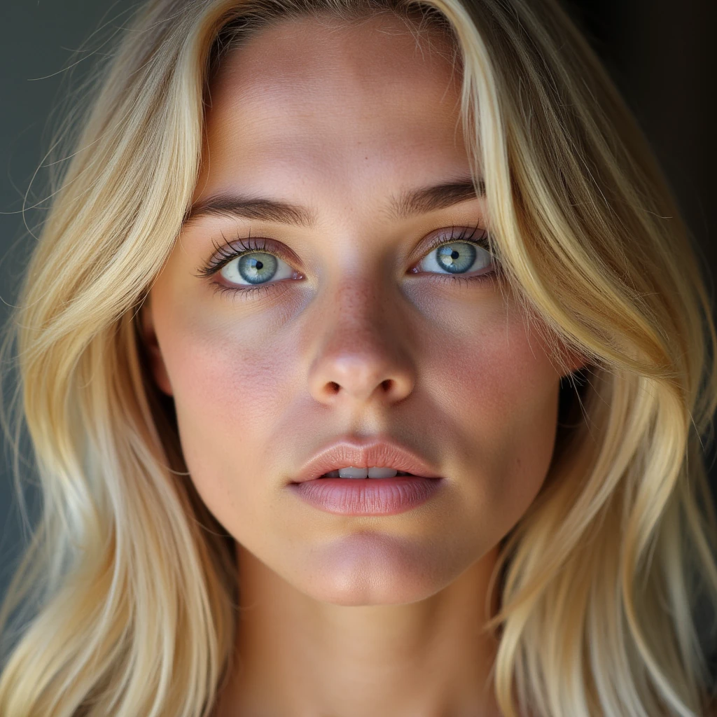 portrait of elinSundberg, 23 year old Swedish woman, blonde hair, blue eyes, close-up, looking straight into the camera, natural daylight, ultra realistic, soft skin texture, 8k, top model