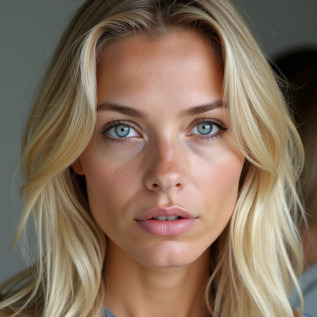 portrait of elinSundberg, 23 year old Swedish woman, blonde hair, blue eyes, close-up, looking straight into the camera, natural daylight, ultra realistic, soft skin texture, 8k, top model