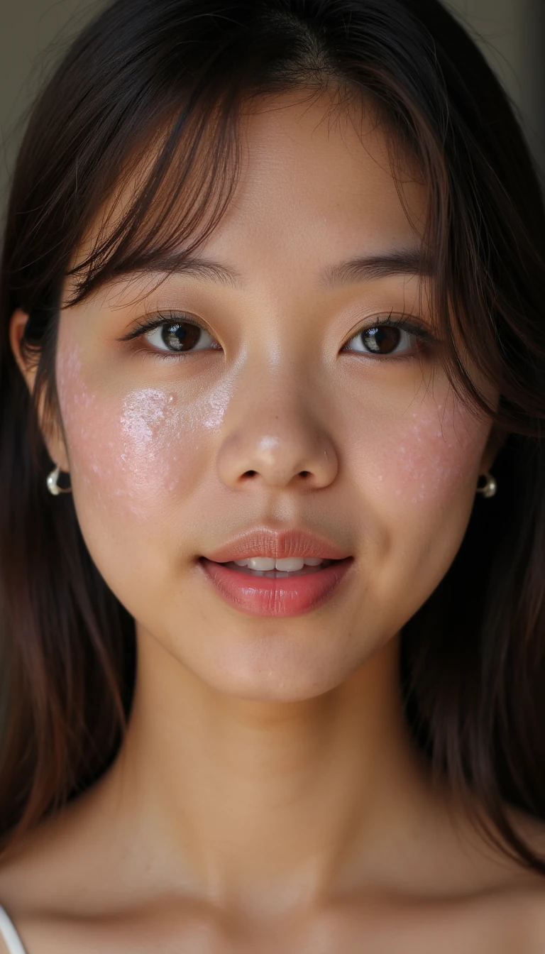 Close up of an asian with cum on her face