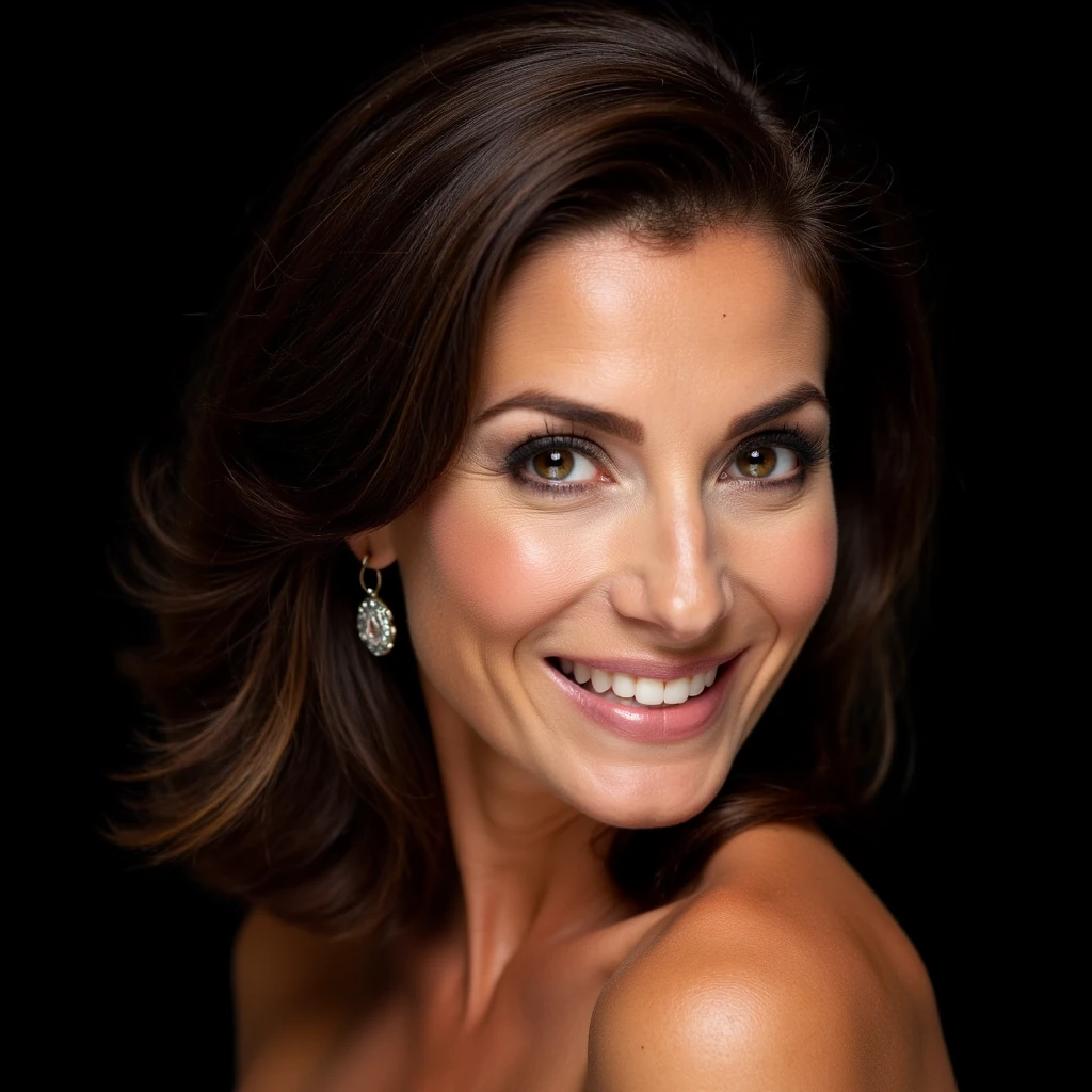 Mature brunette , big brown eyes, luscious lips , cheek bones , strong brow , italian look