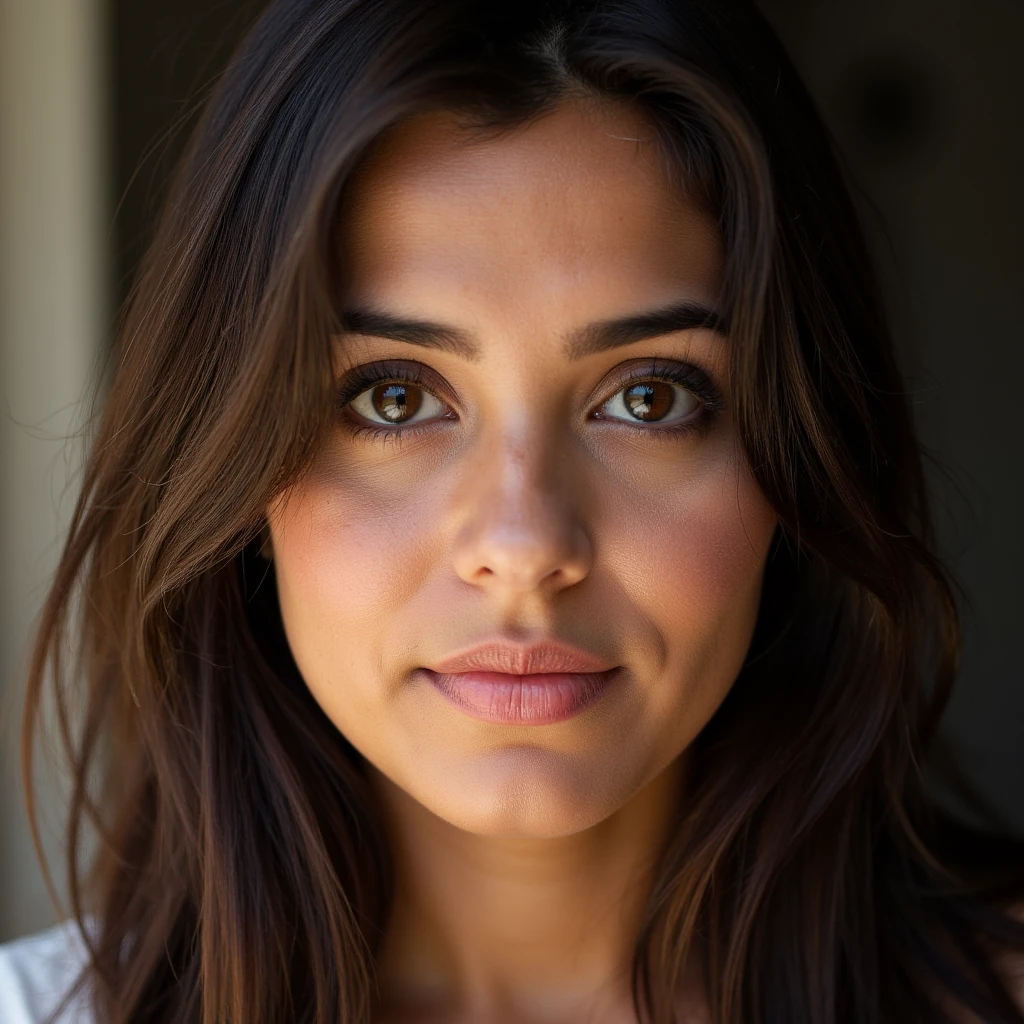 portrait of sofiaMarquez, 24 year old Colombian woman, brunette, brown eyes, close-up, natural light