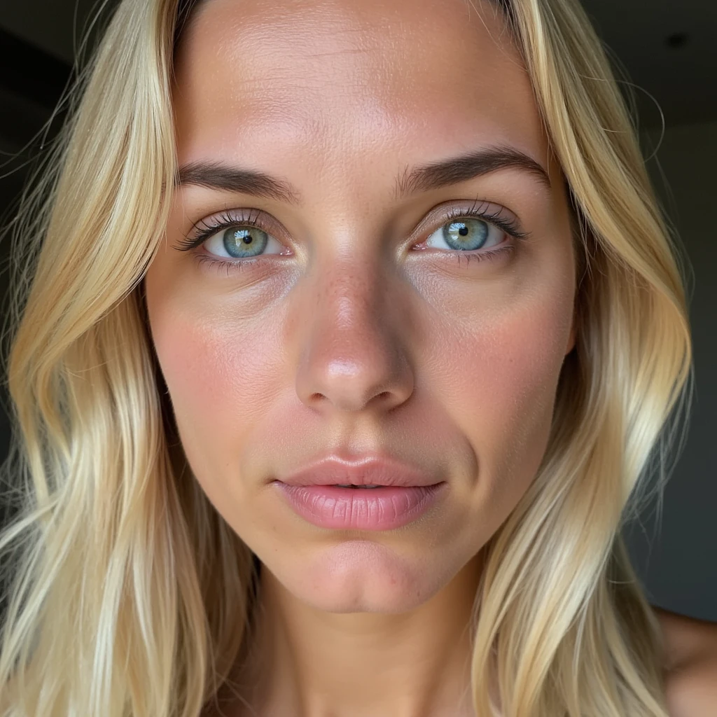 portrait of elinSundberg, 23 year old Swedish woman, blonde hair, blue eyes, close-up, looking straight into the camera, natural daylight, ultra realistic, soft skin texture, 8k, top model