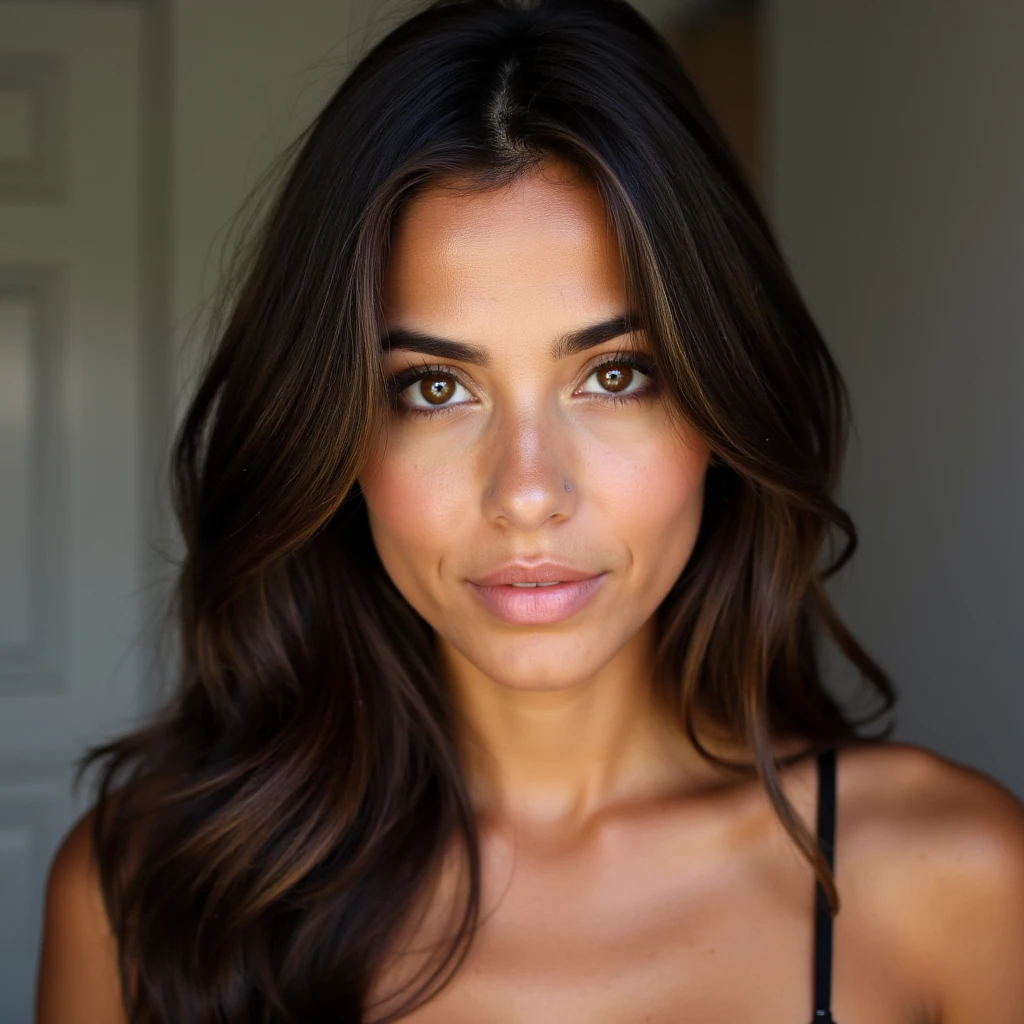 An attractive brunette woman in her 20s with
brown eyes