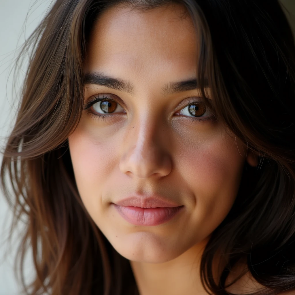 portrait of sofiaMarquez, 24 year old Colombian woman, brunette, brown eyes, close-up, natural light