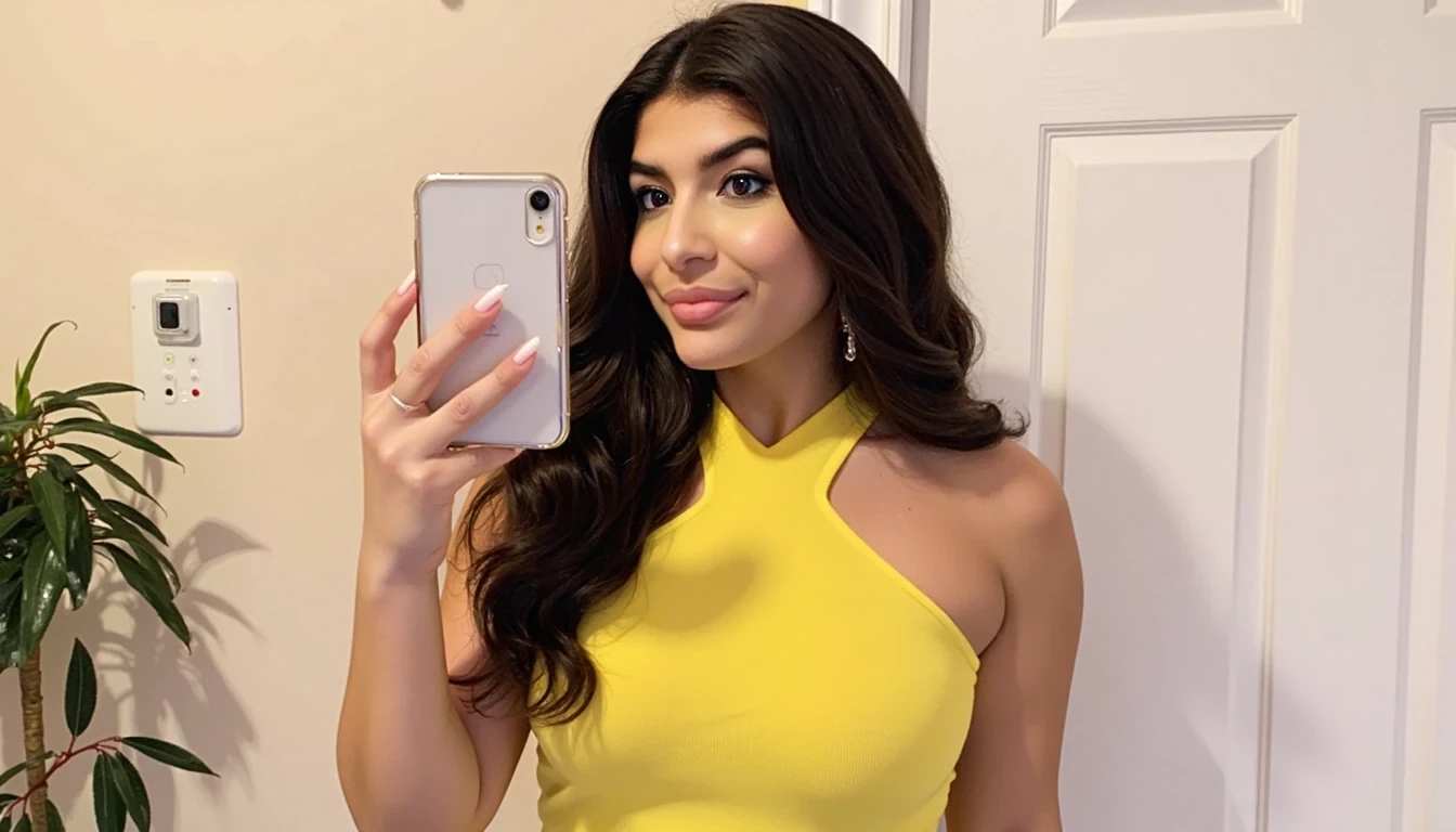 CSTMDL,the photo should be anime,she should be an anime girl, anime girl,hentai,body like ava addams,huge boobs,yellow tank top