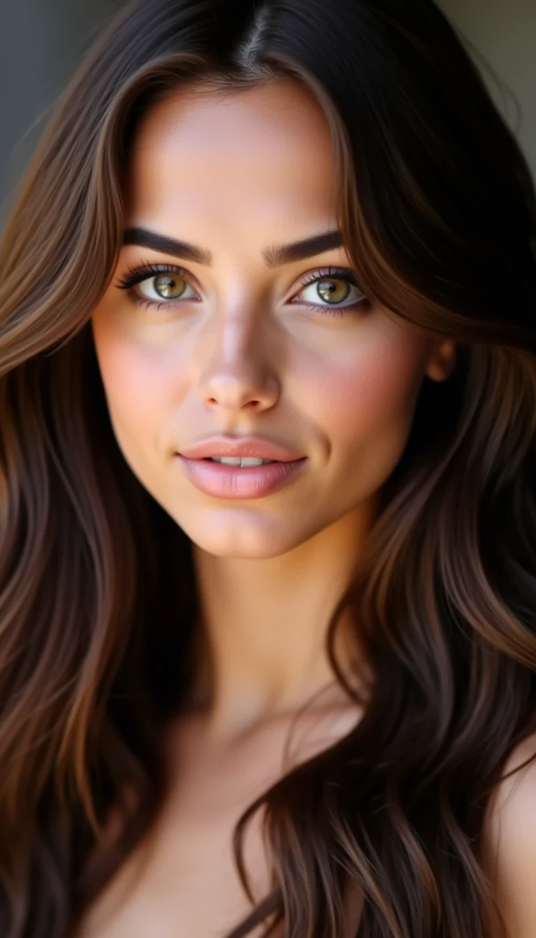 CSTMDL, ultra photorealistic close-up portrait of a stunning 24-year-old woman with long wavy brunette hair and striking green eyes, flawless natural skin with visible texture, subtle soft makeup, warm gentle smile, cinematic soft lighting, RAW photo, unedited, DSLR 85mm lens, lifestyle Instagram profile photo, hyper-detailed, realistic textures, centered headshot, slightly blurred background --exclude cartoon, anime, cgi, 3d render, illustration, painting, digital art, AI glow, plastic texture, doll-like, distorted face, blurry, watermark, text











