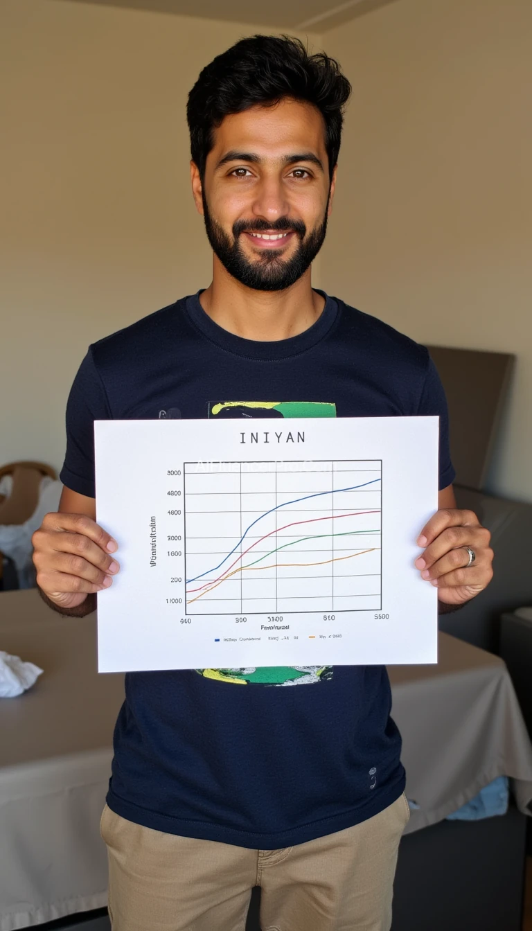 An handsome man showing a chart with the name Iniyan