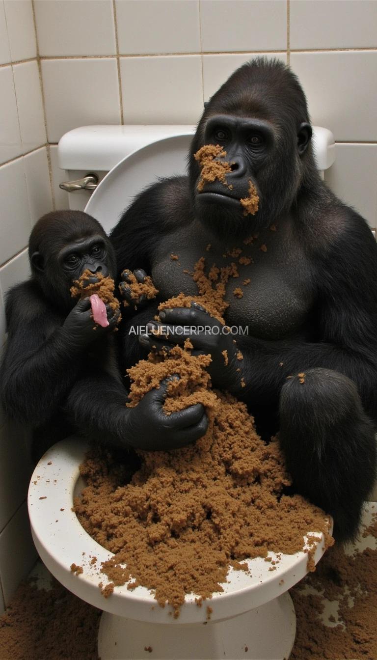 a gorilla on the toilet with his friends and they all have massive diarrhoea 