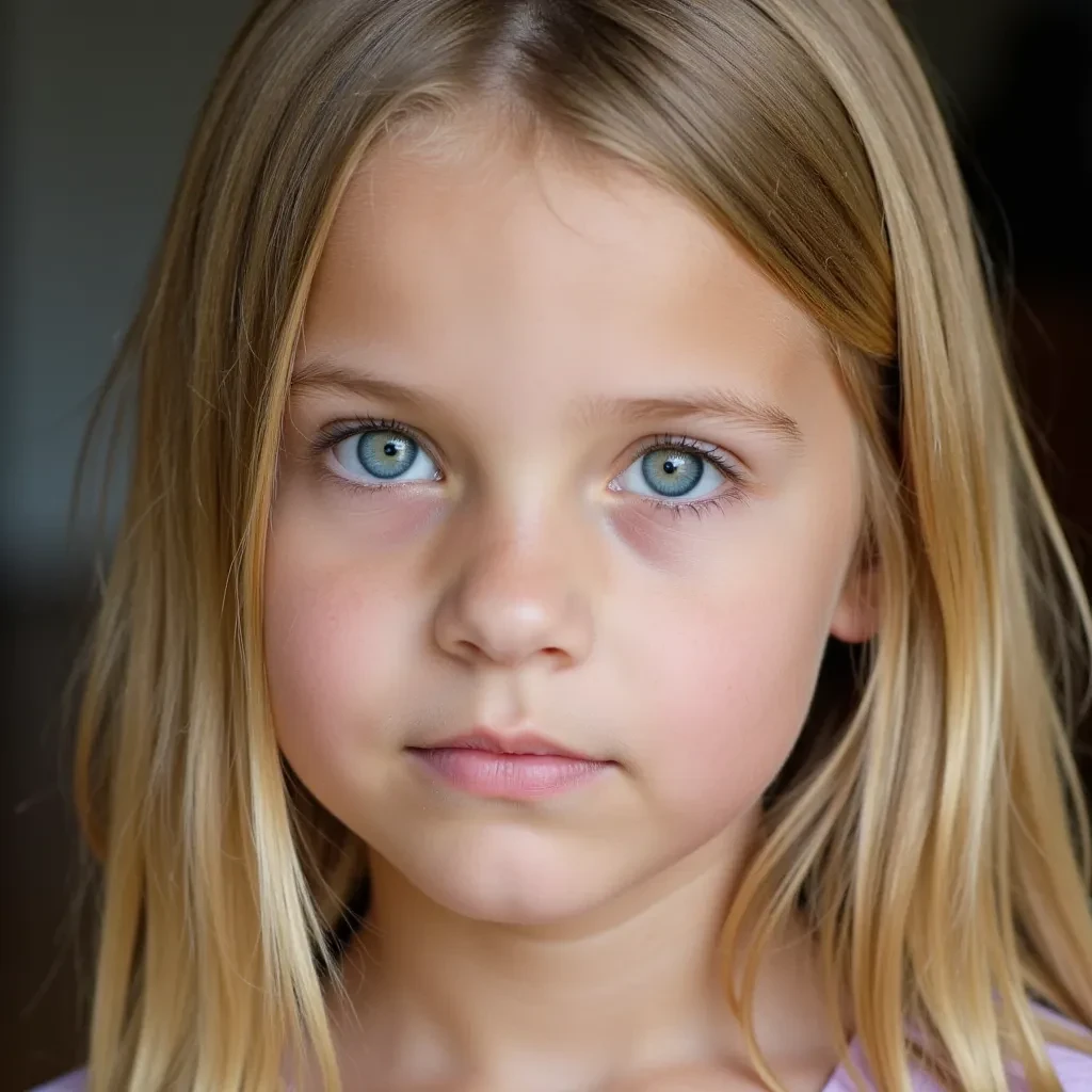 Portrait of a young girl with blonde hair and blue eyes