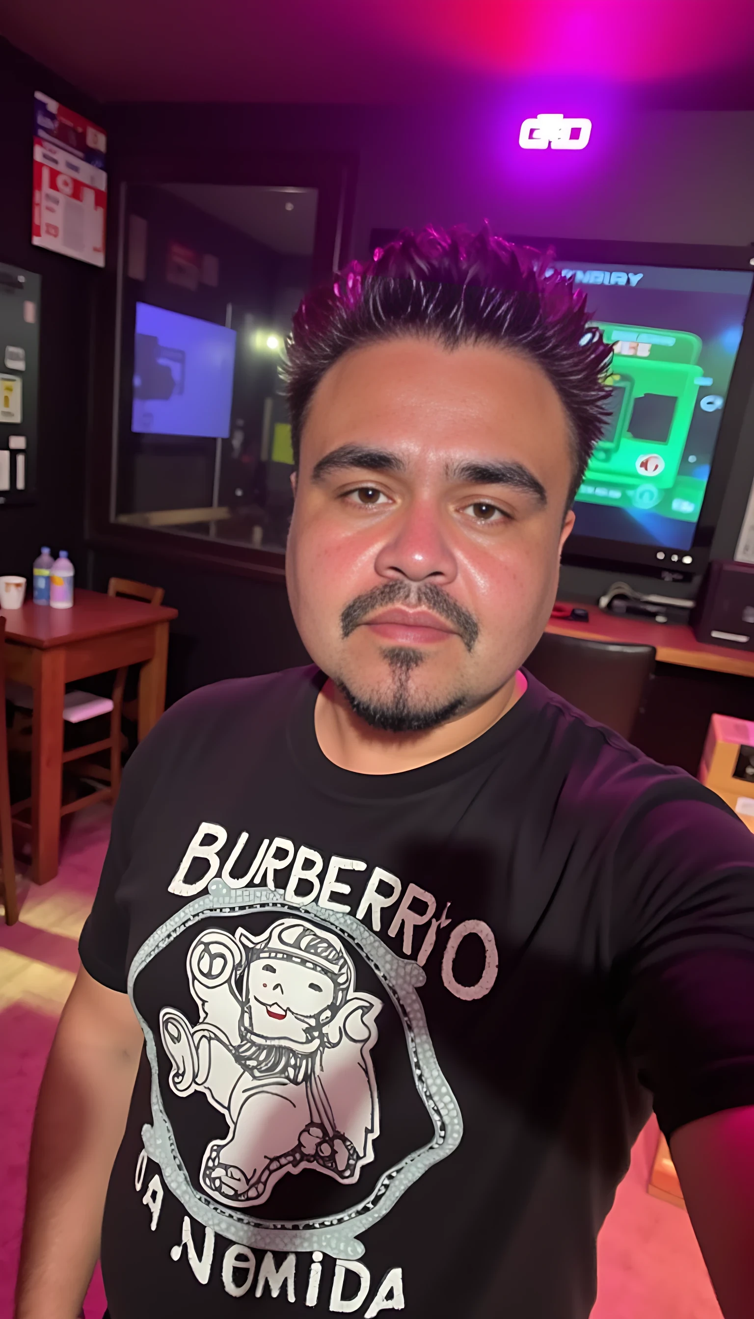 CSTMDL  selfie man average body wearing a Burberry shirt standing 
With nightclub background 