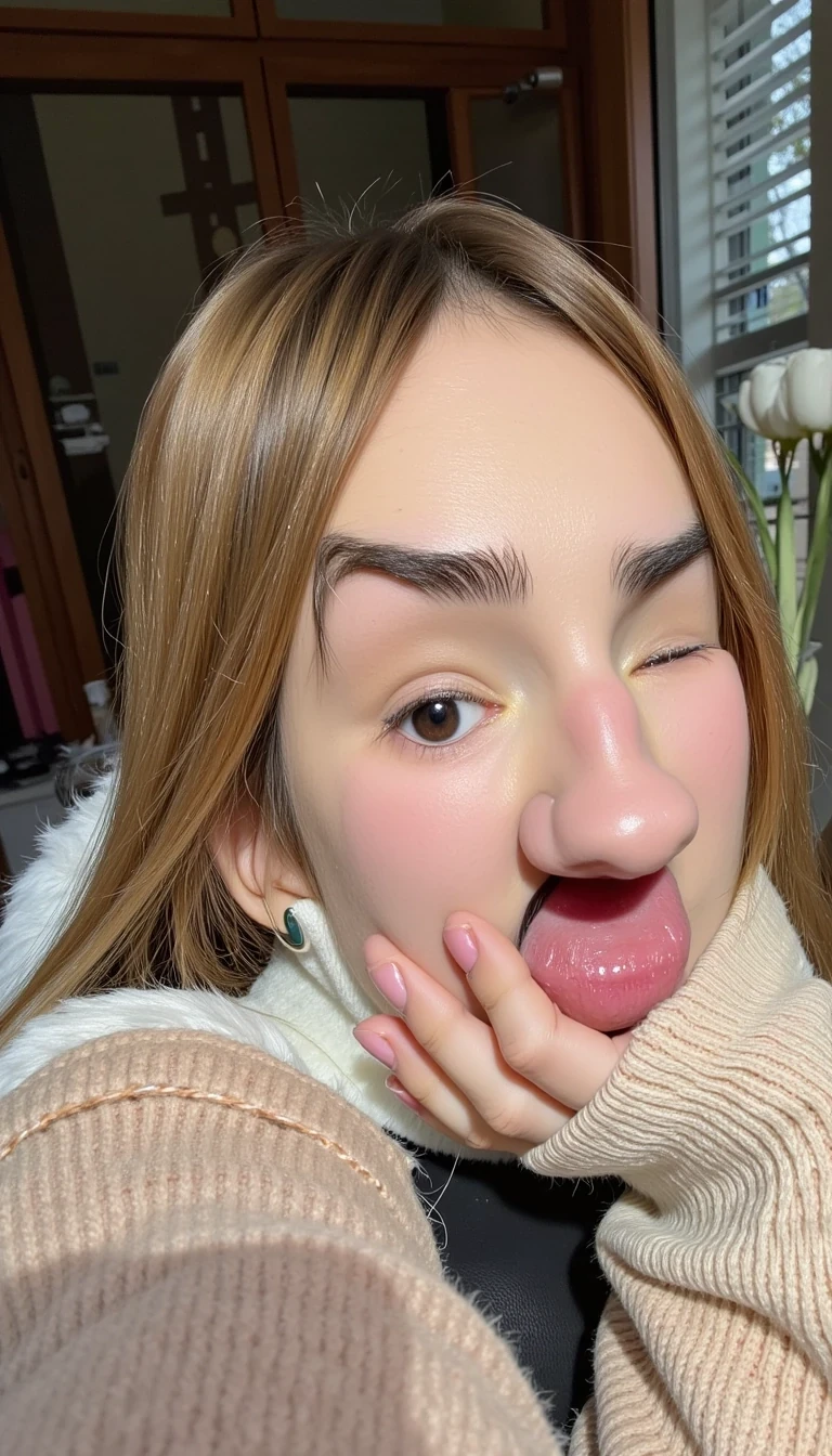 Masturbing her pussy with a big dildo. orgasm face