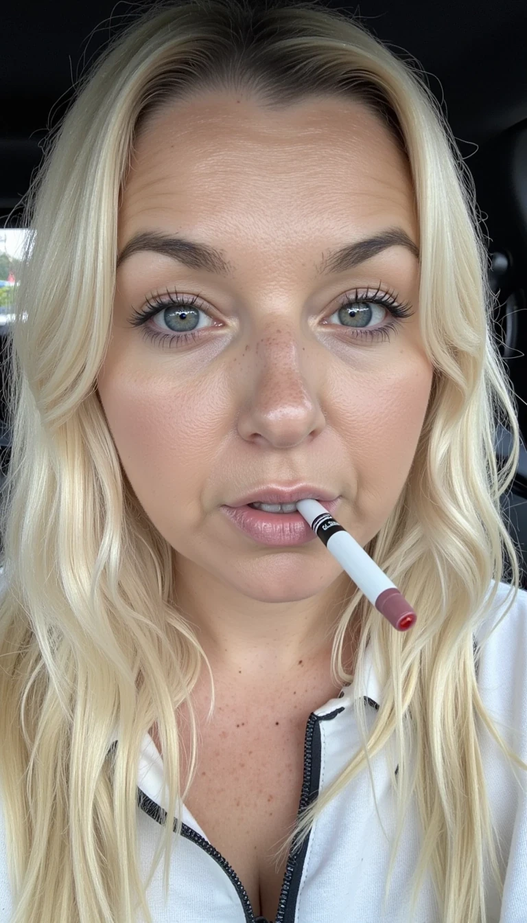Snapchat-style CSTMDL white woman blonde hair smoking a vape