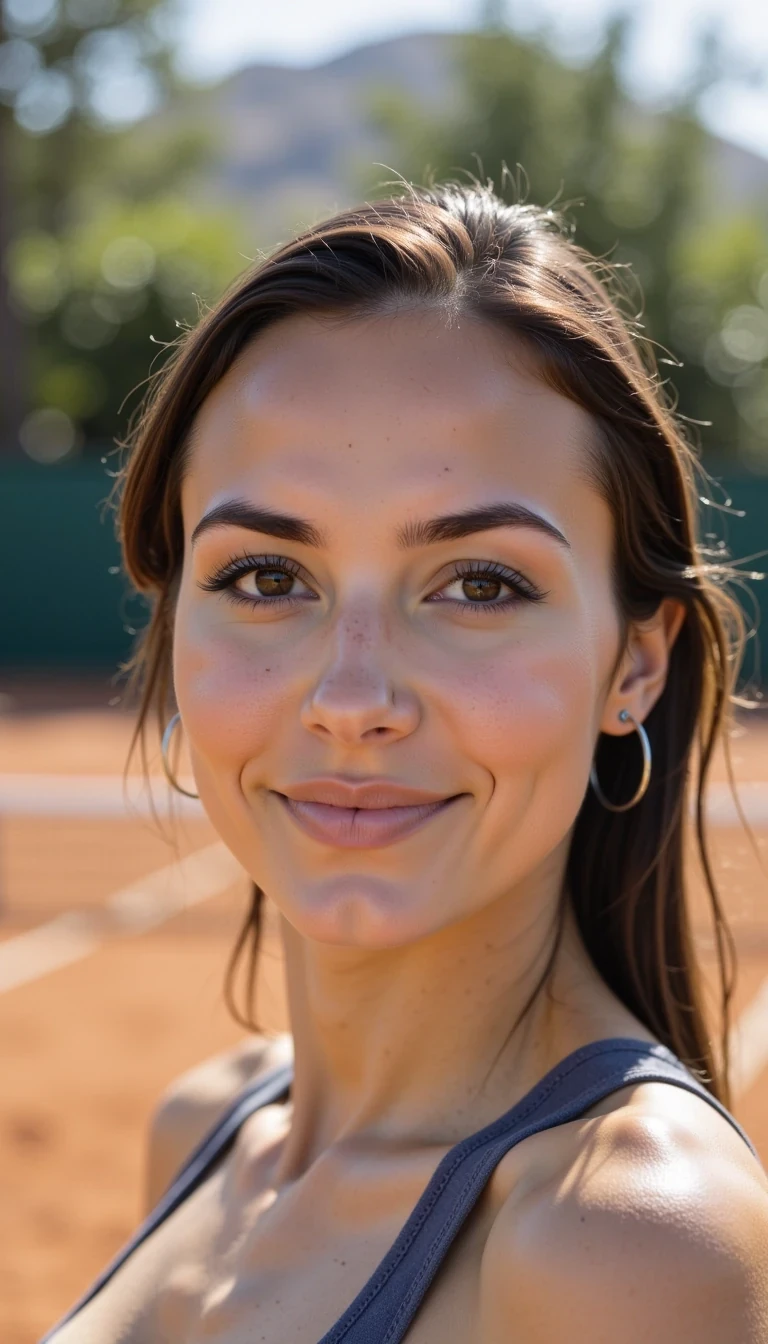  Medium close up Photoshoot of CSTMDL woman in tennis court doing stylish photoshoot