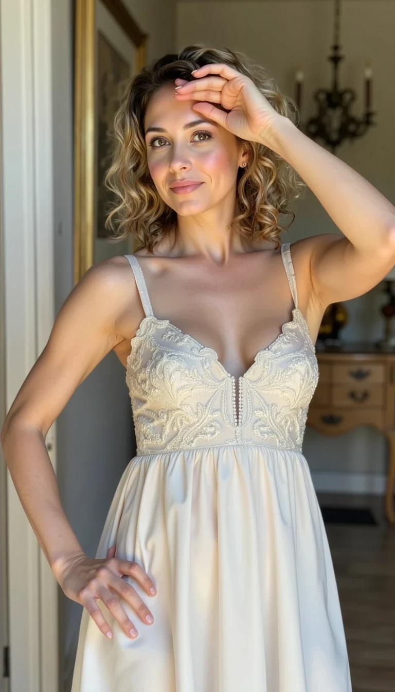 photo of woman CSTMDL, in light summer dress