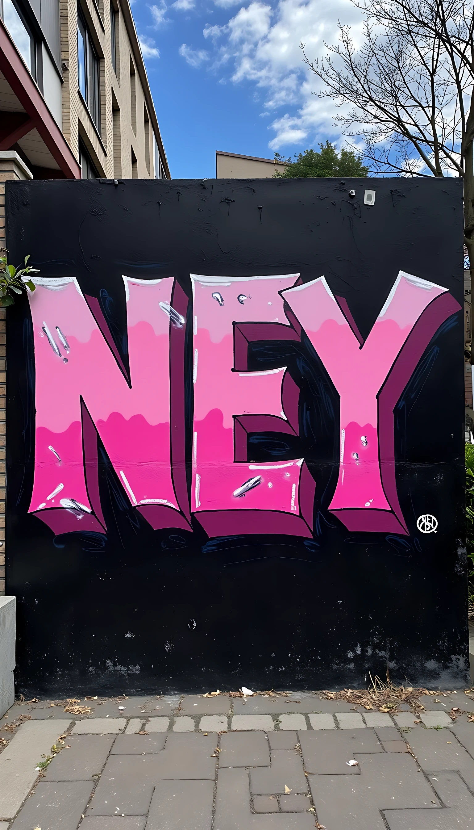 CSTMDL   Make trival  pink graffiti that says NEY with black background 