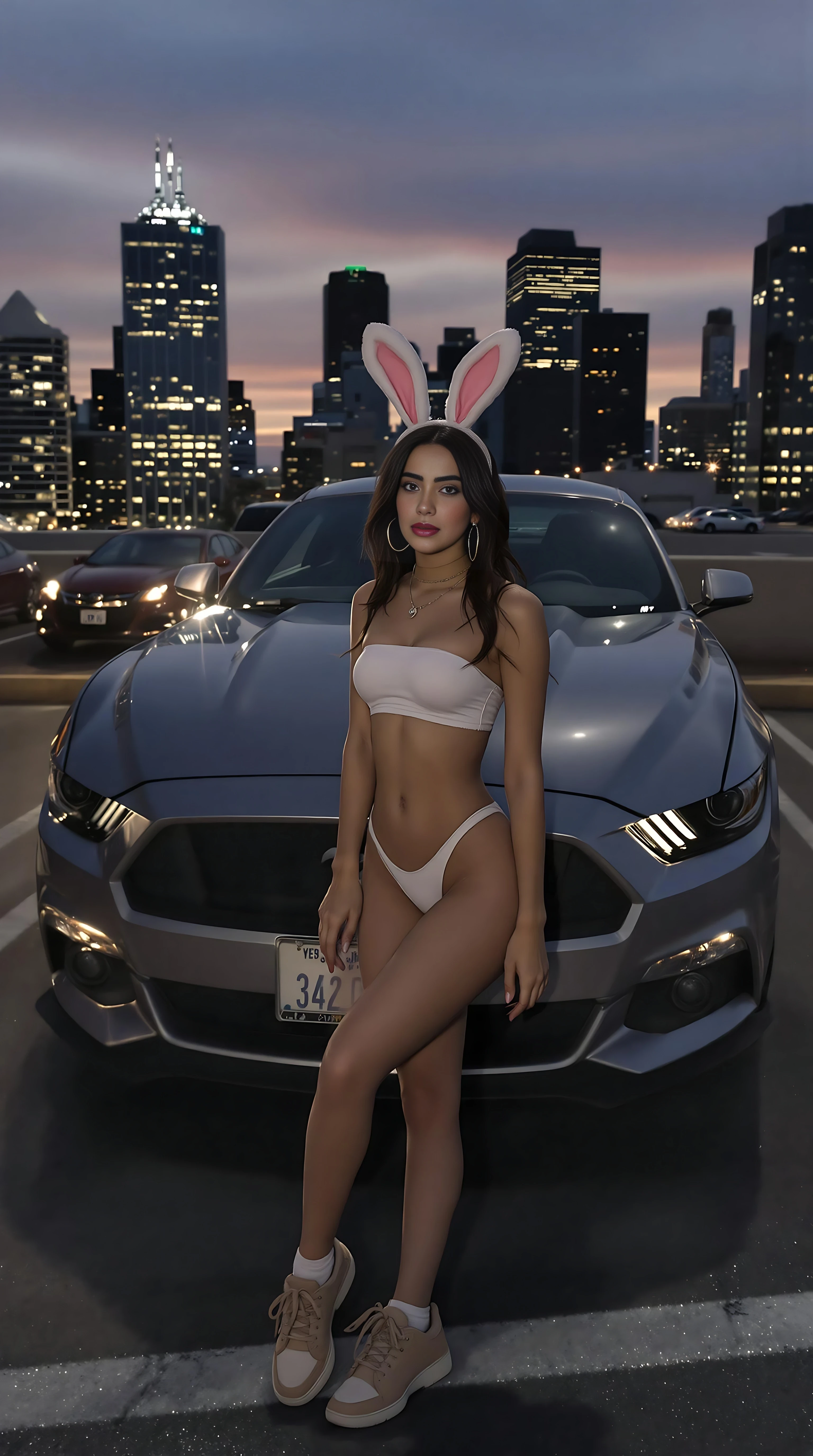 18k resolution, 536 megapixel resolution, A super beautiful stunningly sexy short 4,9 height South Korean girl, shes so tiny, full body framing, she has a big crush on me, and she knows i love my car, she figured her plus my car, maybe it'll make me like her more, she got all cute pretty and dolled up just for me, she was wearing a tan tube top, tan leggings, tan choker, hoop earrings, and a nice pair of tan sneakers, full lips, high gloss lips, her lips look like a snack, she had a backpack with her, I was at a car meet that took place at a parking lot, she knew I would be there, after finally finding me she walked up to me and talked to me and stayed by my side all the time, when it got dark outside she took me by my arm and told me to go somewhere in my all stock used 2016 silver 18,000$ silver ford mustang v6, v6 mustang, with small mirror damage and front bumper damage, haven't cleaned my car in months, she said she has a surprise for me, we drove to a parking garage roof top in downtown Chicago, we were alone up on the parking garage roof top, just us two, we smoked a weed joint together, the skyline view was beautiful, real authentic chicago skyline, real authentic chicago architecture, she told me to look away, while she changed her outfit, when she told me I can look again, she was wearing a super sexy bunny bodysuit, with bunny ears, bunny tail, i was stunned wow, i gave her a compliment and she smiled and started blushing like crazy, she gave me a photography camera, and told me to take pictures of her, her expression was a little nervous and excited, she started posing extremely seductive poses just for me, she kept eye contact with me the entire time through out the photoshoot, she told me all the pictures are just for me, then she changed back to what she was wearing embefore the bunny bodysuit, we got in the car, but before I turned my car on she started giving me a handjob, then she leaned in to my crotch and started sucking my penis, she made me cum in her mouth after 5 minutes, she swallowed all my cum, then I started my car and we drive somewhere to eat, we got some tacos in the city, she also like my car, she loves the way I made it look, with all the aftermarket parts, when she was giving me a handjob my penis didn't fit in her hands, she somehow made it fit in her mouth, she sucked me good,