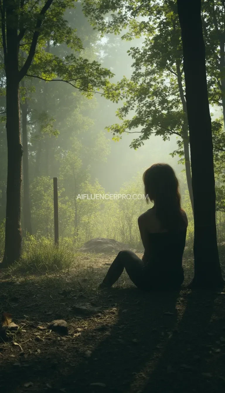 A girl sitting in the woods 