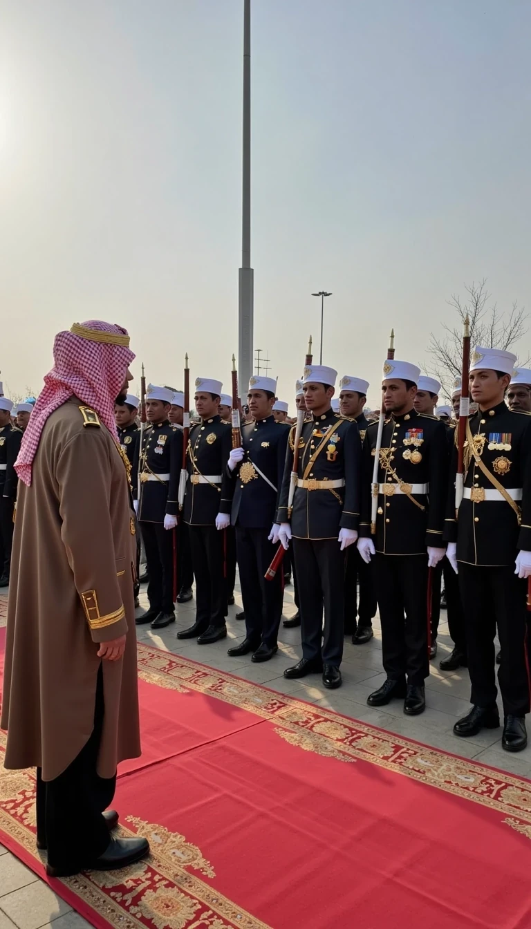 Do a picture of his Majesty the Sultan inspecting his Royal Guards 