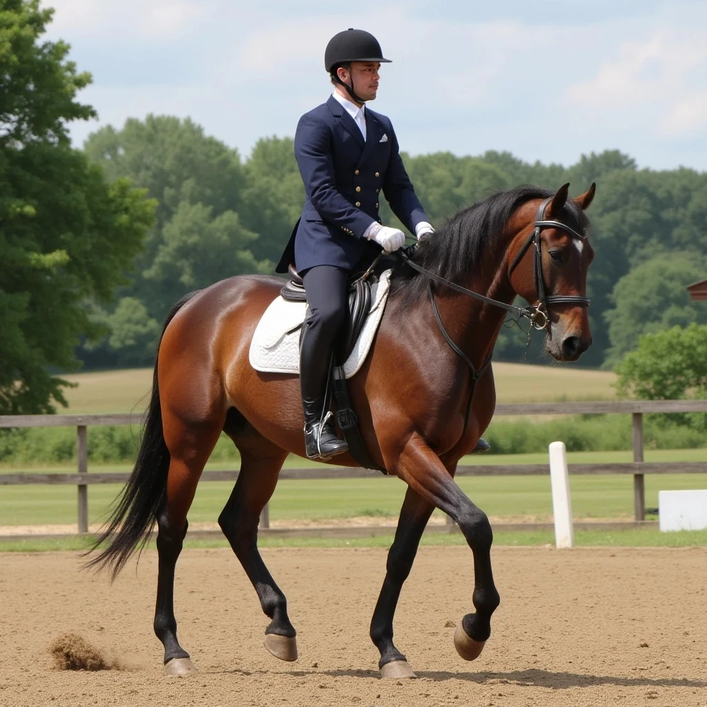 Do a picture of me as a Young Fit and Slim Alex on a horse dressed in formal dressage  gear and riding boots, make it look realistic also 