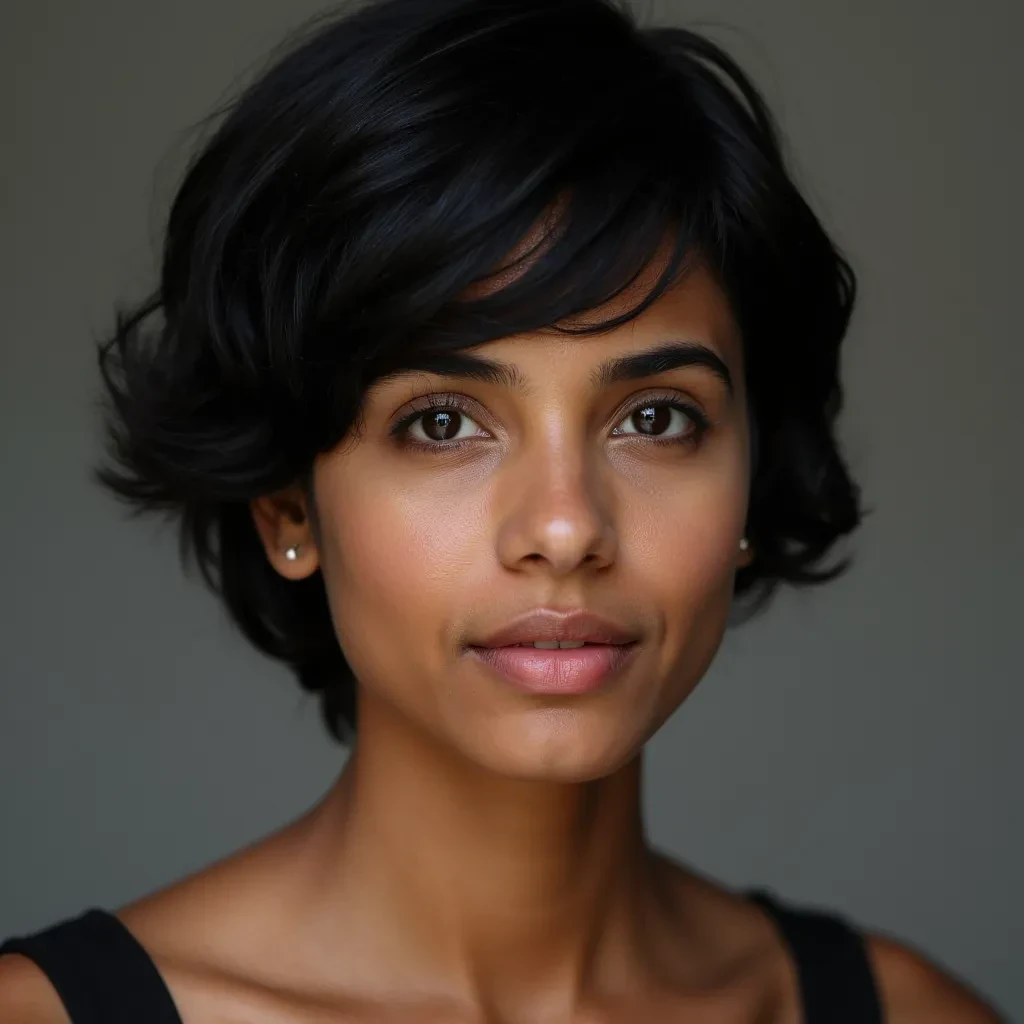 Portrait of young indian amerian with short black hairs and beautiful face