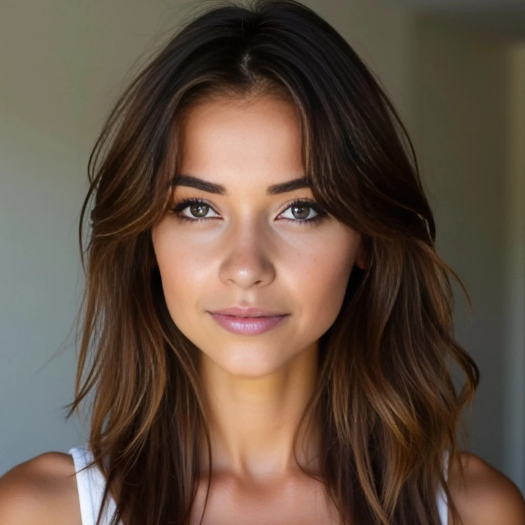 slim thick with brunette hair and light green eyes