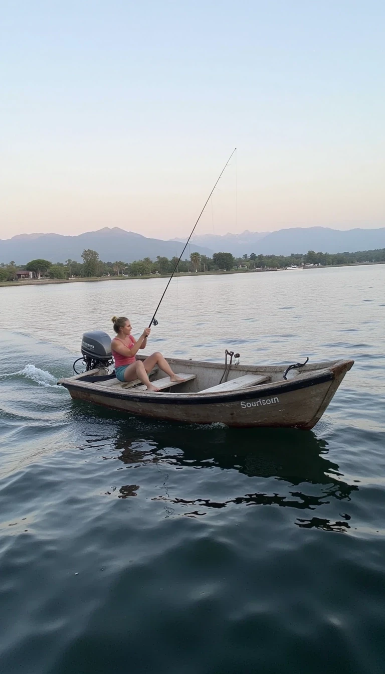 Woman On a small boat while fishing
