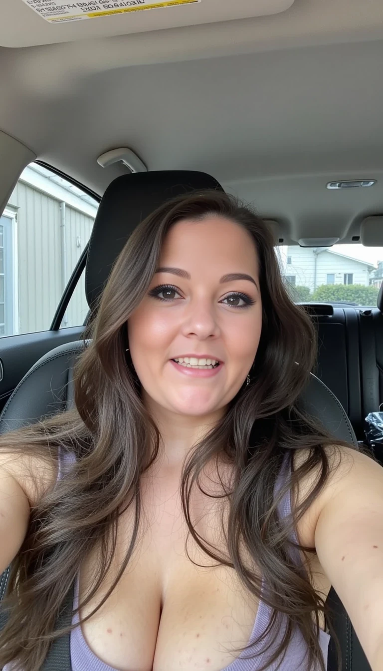photo of cute woman CSTMDL in a car. 