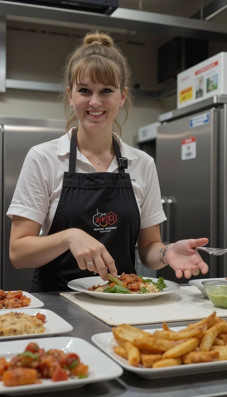 photo of woman CSTMDL working in fast food
