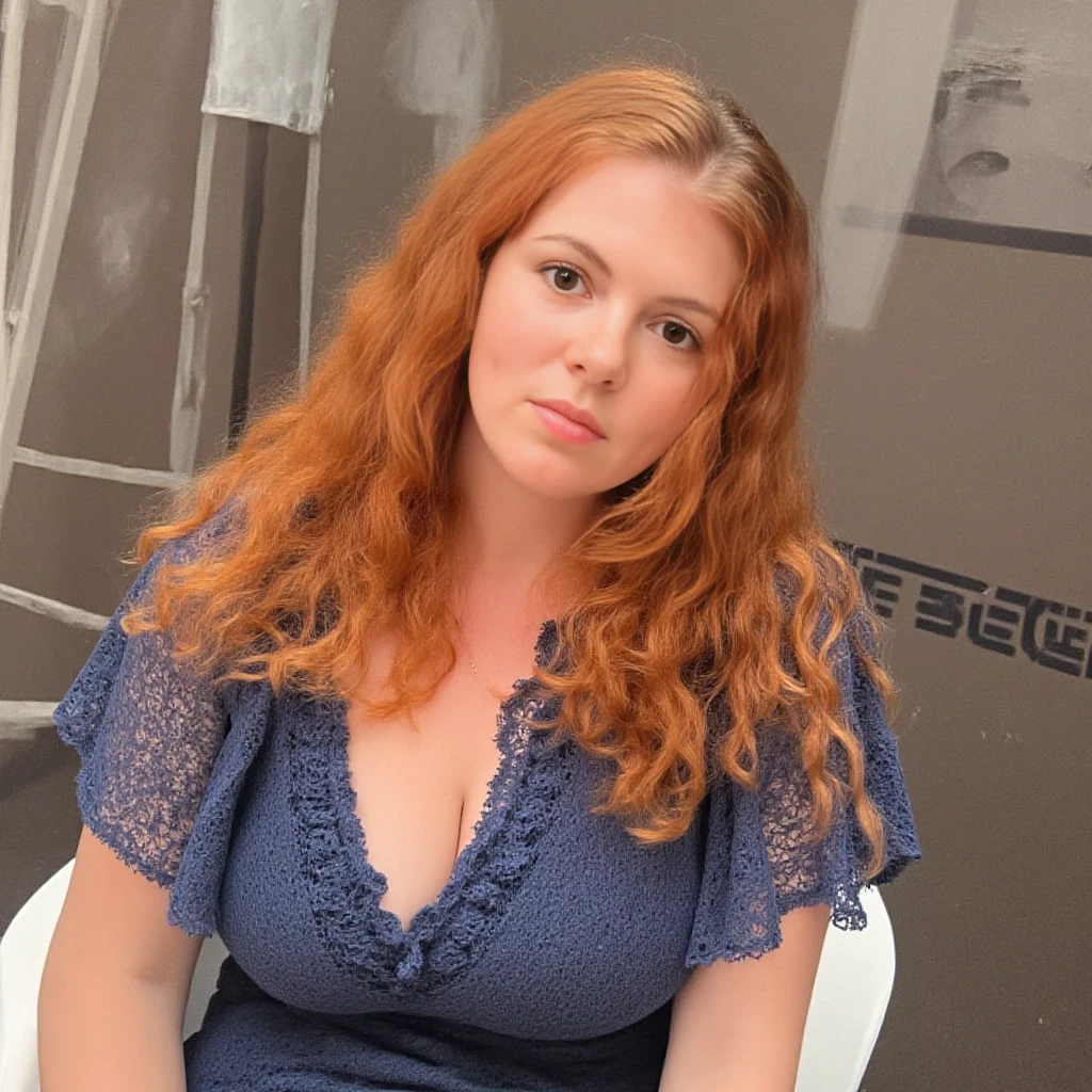 boring low quality snapchat photo circa 2015, cute woman, soft light red hair, dress