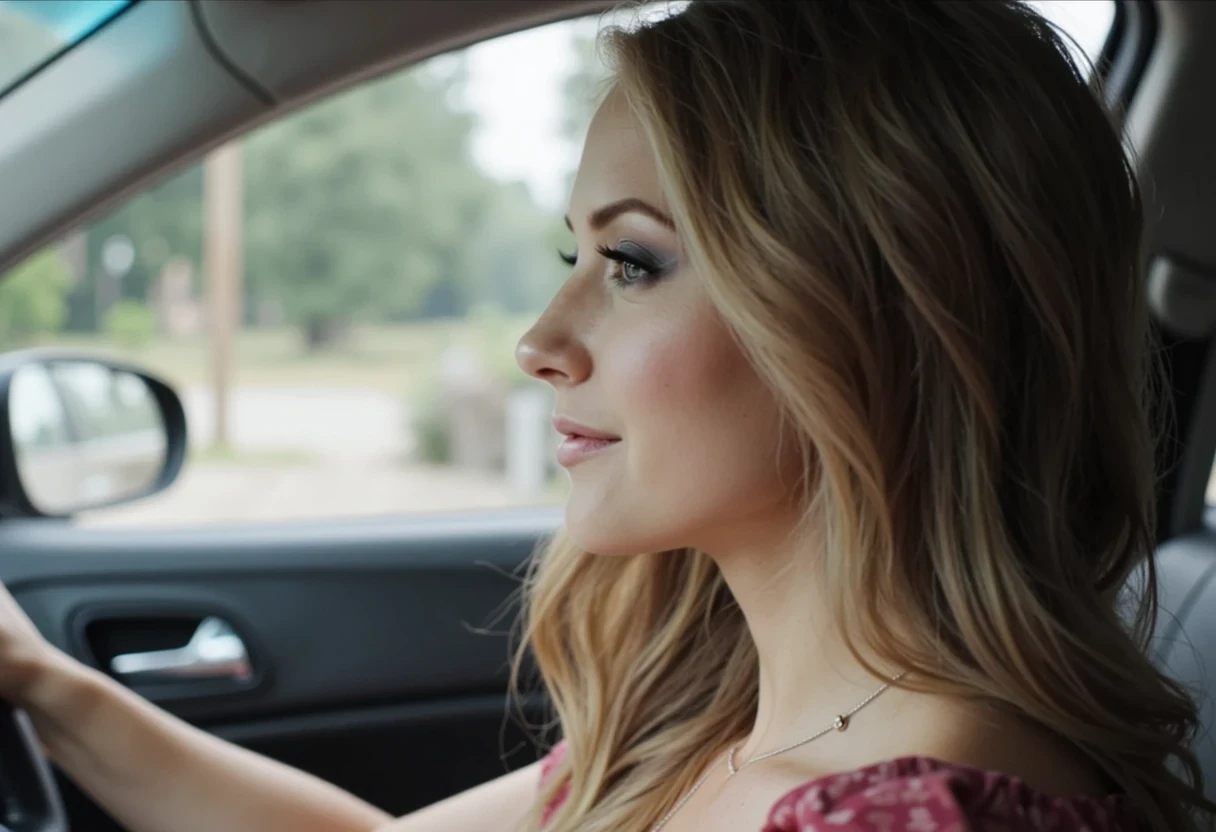 photo of cute woman CSTMDL in a car