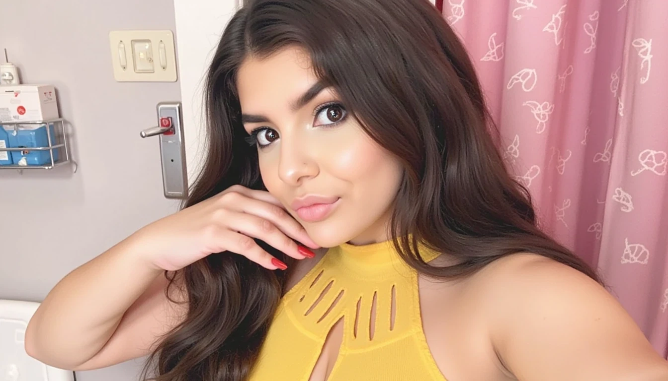 CSTMDL,the photo should be anime,she should be an anime girl, anime girl,hentai,body like ava addams,huge boobs,yellow tank top