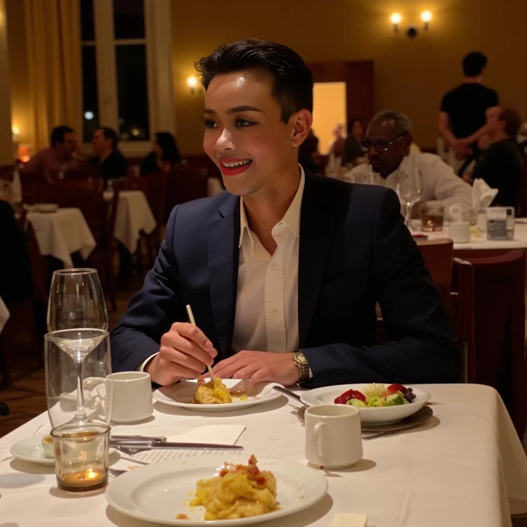 sitting down eating at a 5 star restaurant