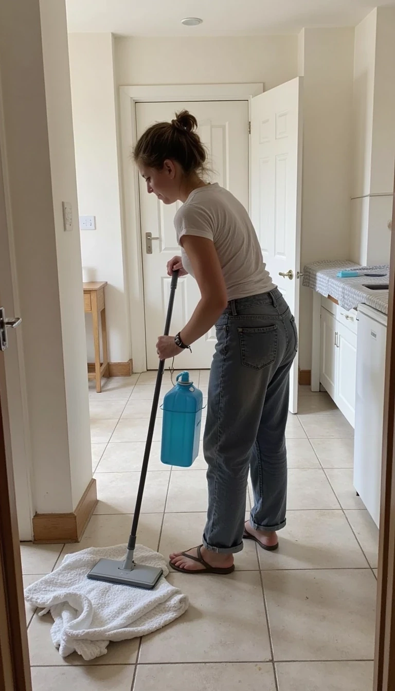 photo of woman CSTMDL cleaning the house