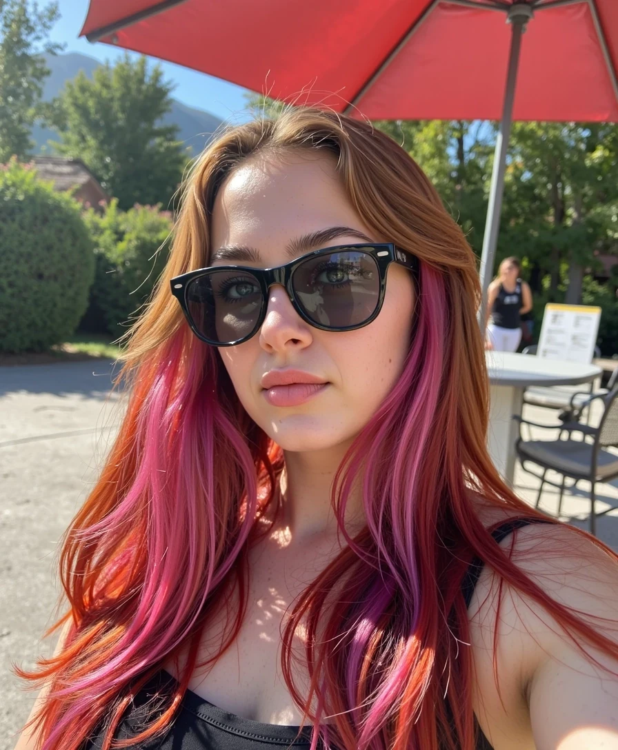 boring low quality snapchat photo circa 2015 Outdoor candid portrait of  CSTMDL woman dressed as Ladypool
