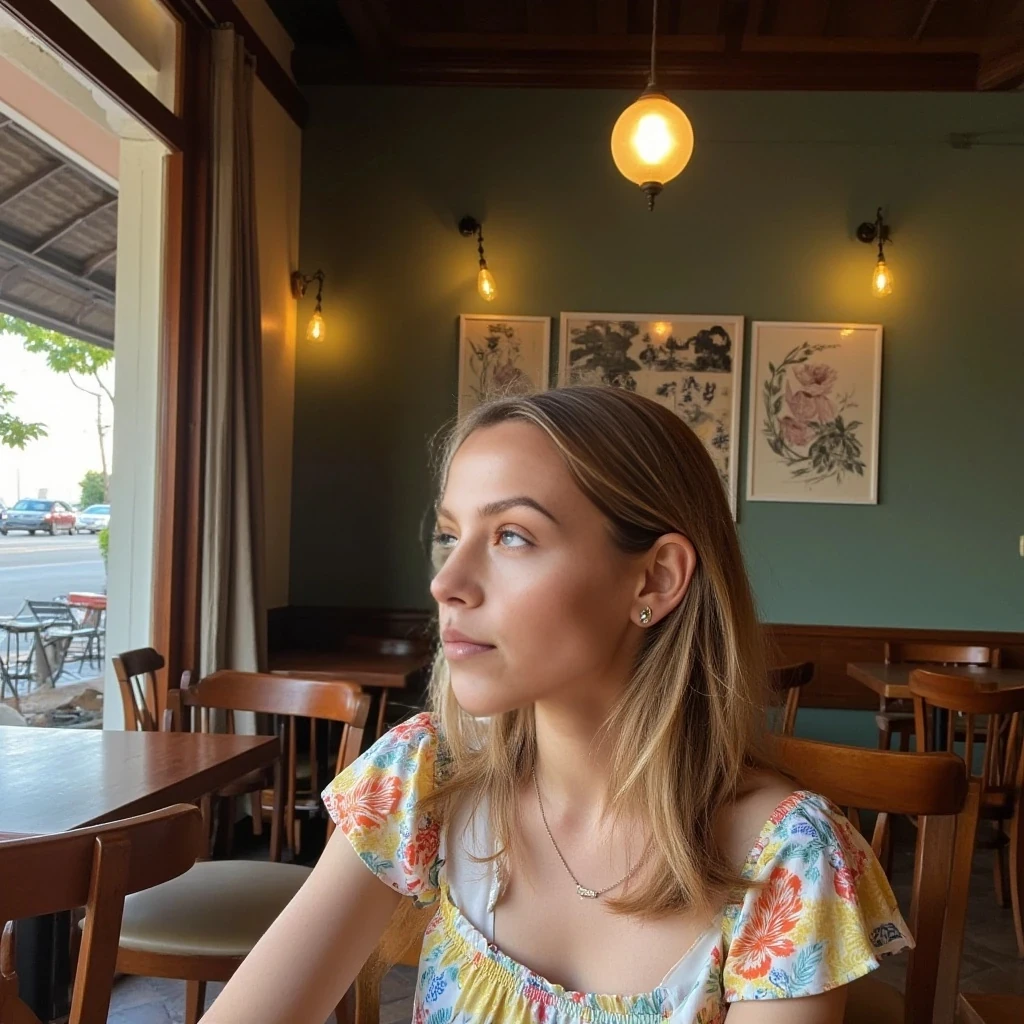 do a pic of Arabella in a cafe in Bali 