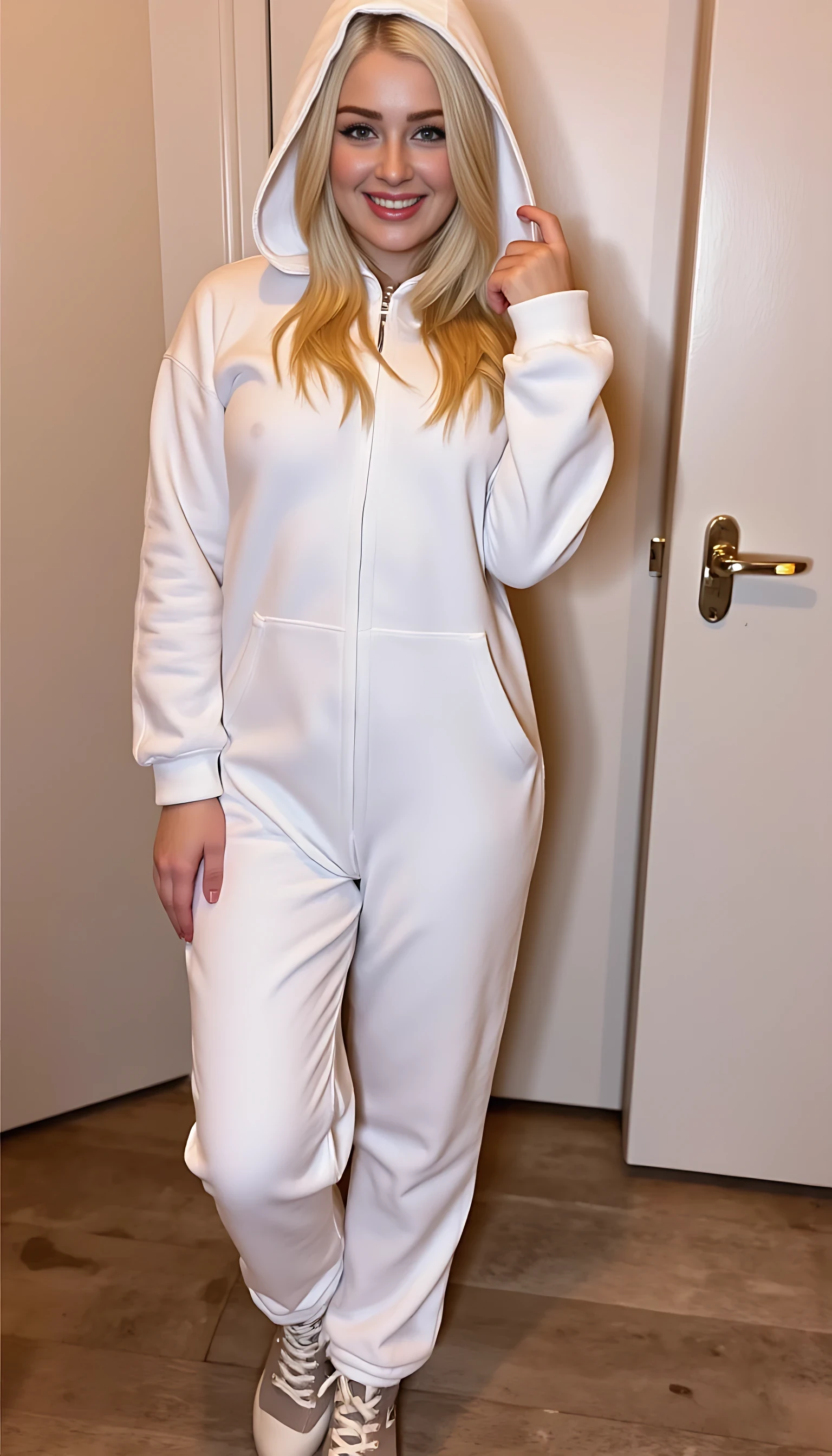 CSTMD blonde instagram picture full length onesie touching