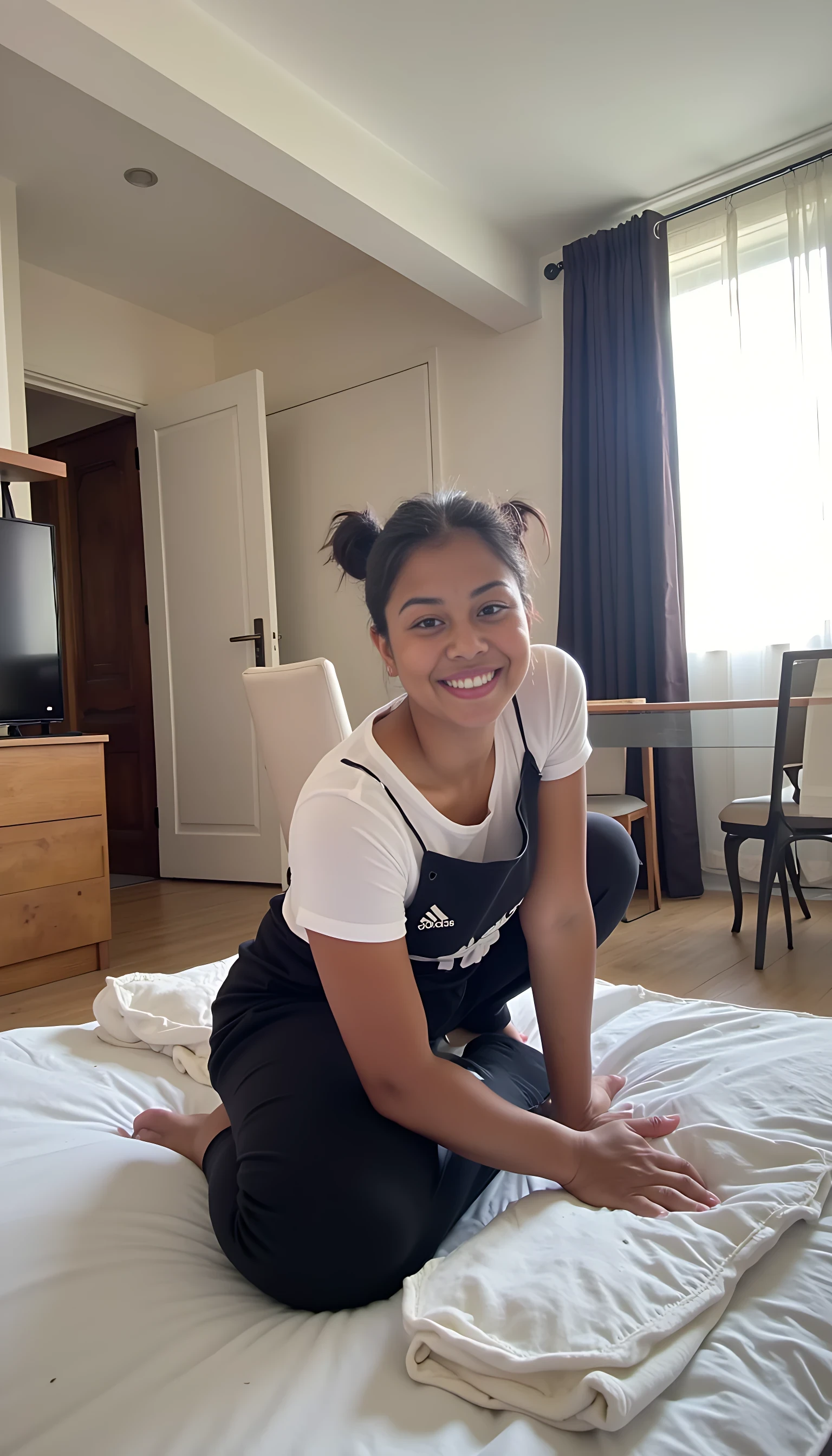CSTMDL apartment background, smiling, CSTMDL