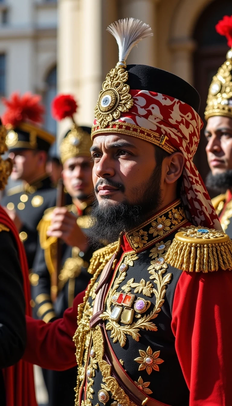 Do a picture 
the Sultan inspecting his Royal Guards , but show his face