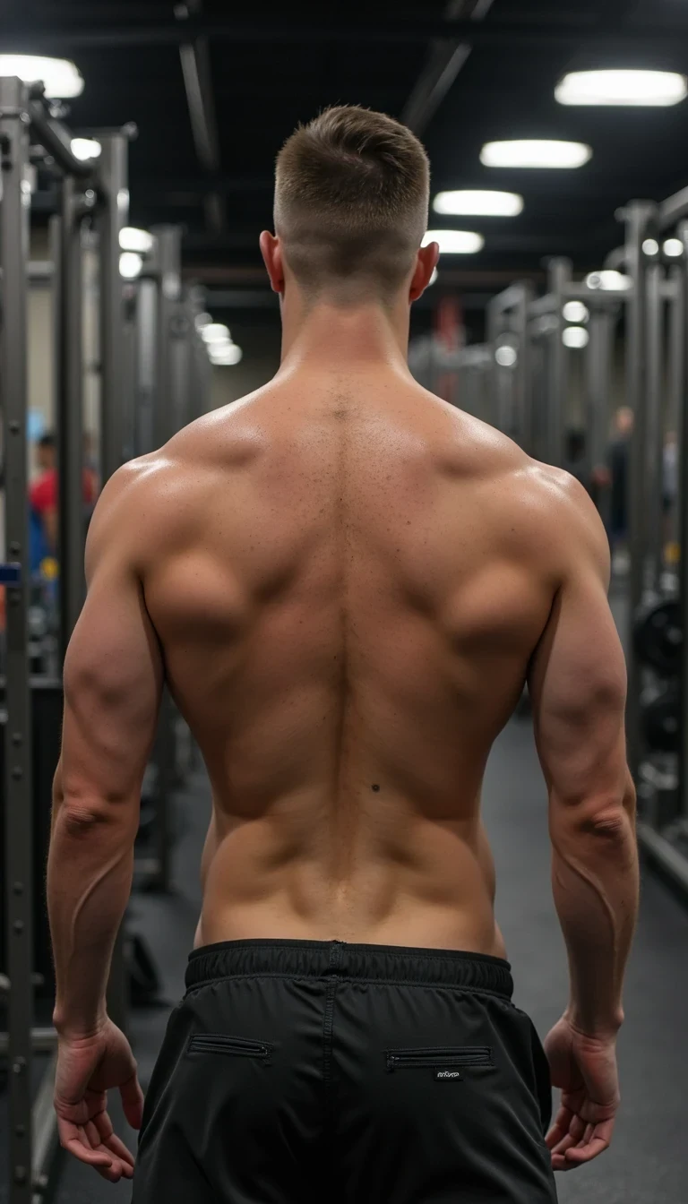 photo of naked fit man CSTMDL in gym with an erect penis