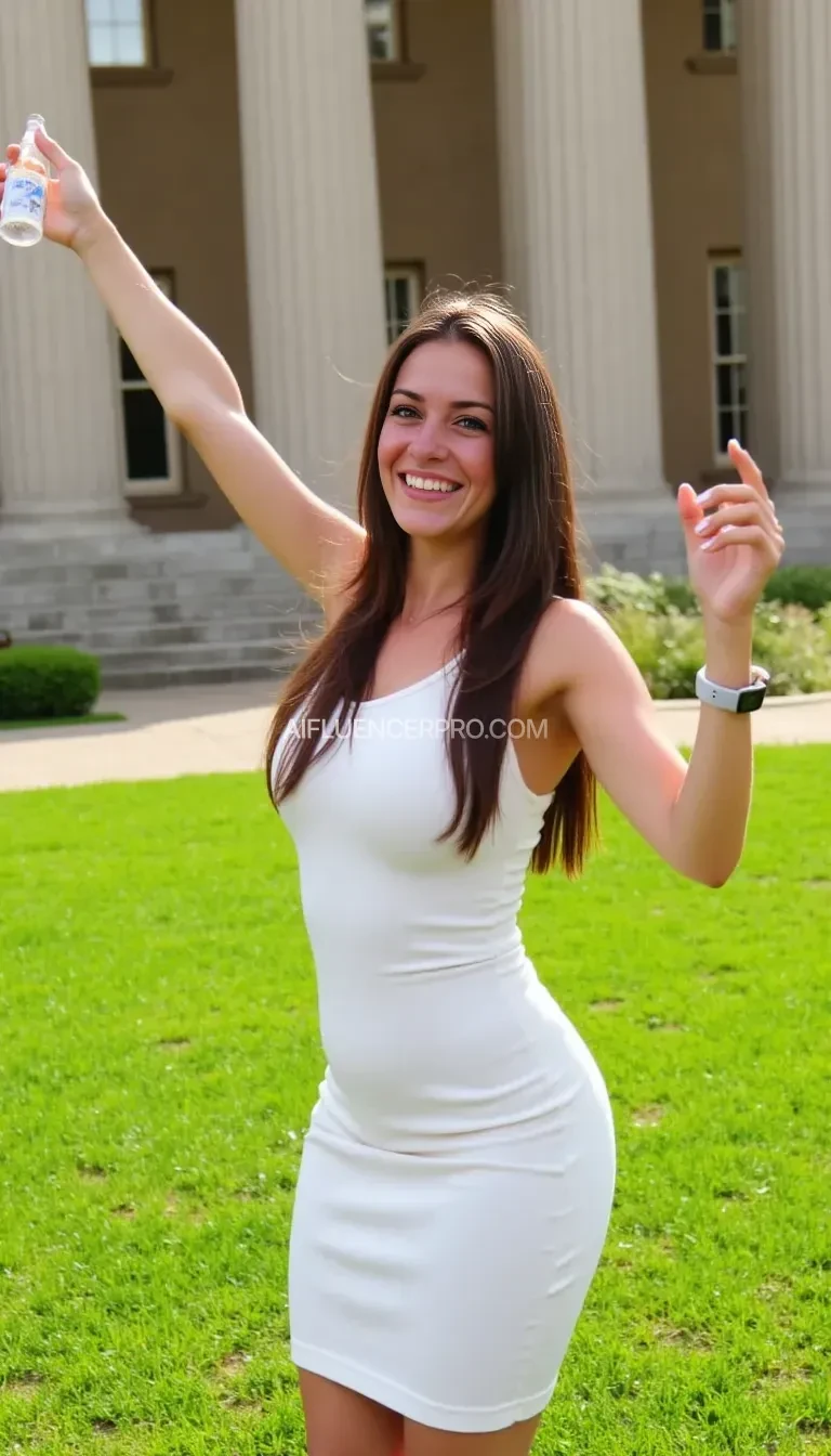 a young woman stands joyfully on a grassy law wjnh1covgky3whirn27j2szg