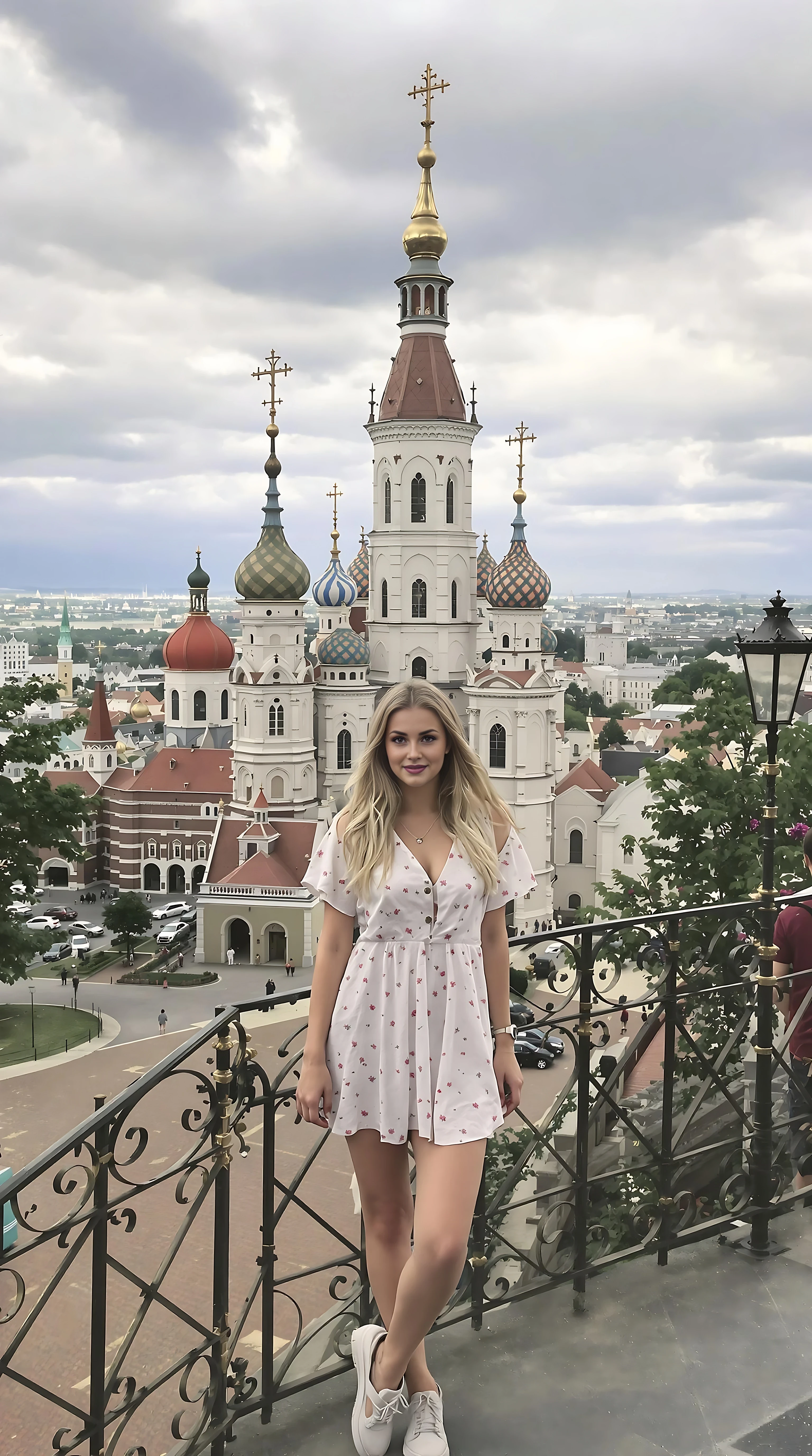 This beautiful blue eyed short 5,4 petite hourglass figure cute beautiful sexy blonde Ukrainian girl at wawel in Krakow poland