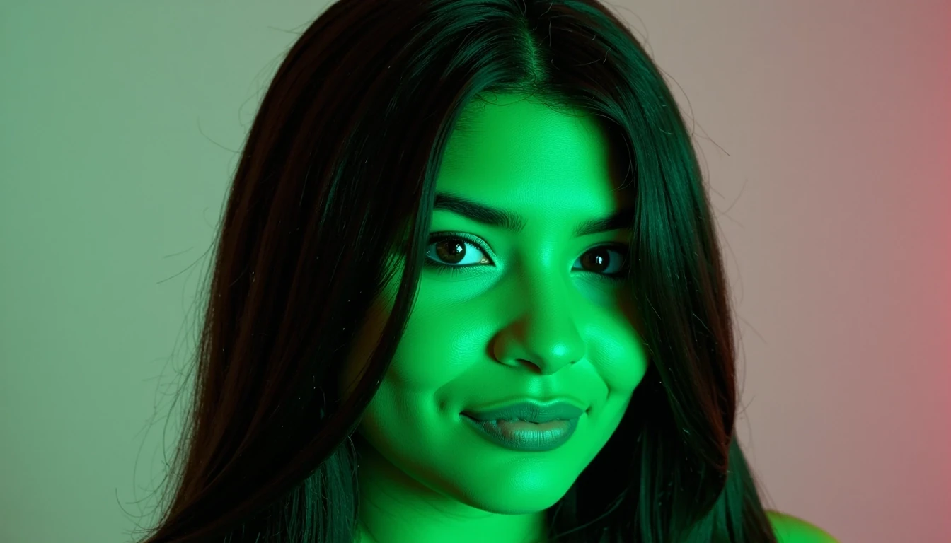 photo of woman CSTMDL with green skin, her skin should be green, score_9,score_10