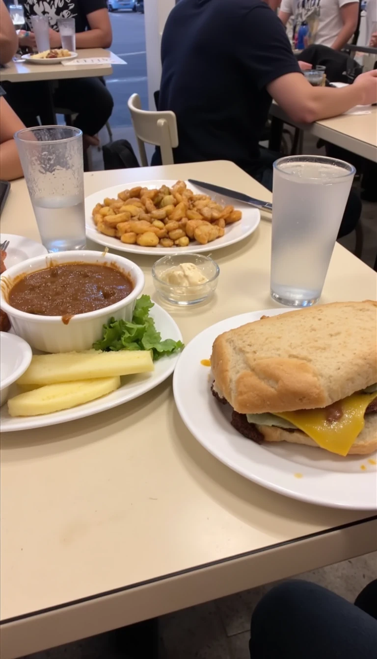 boring low quality snapchat photo circa 2015, this picture is being taken in a restaurant. The picture is of sandwich with a glass of water next to it. There are other food dishes and drink glasses on the table as well.  All the food dishes are white.