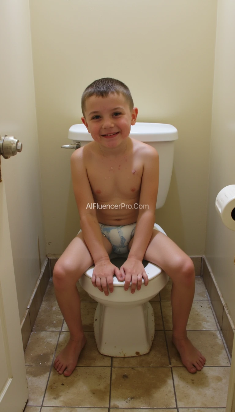 a white boy with acne and a crop haircut on the toilet with watery shit and shit all over the walls