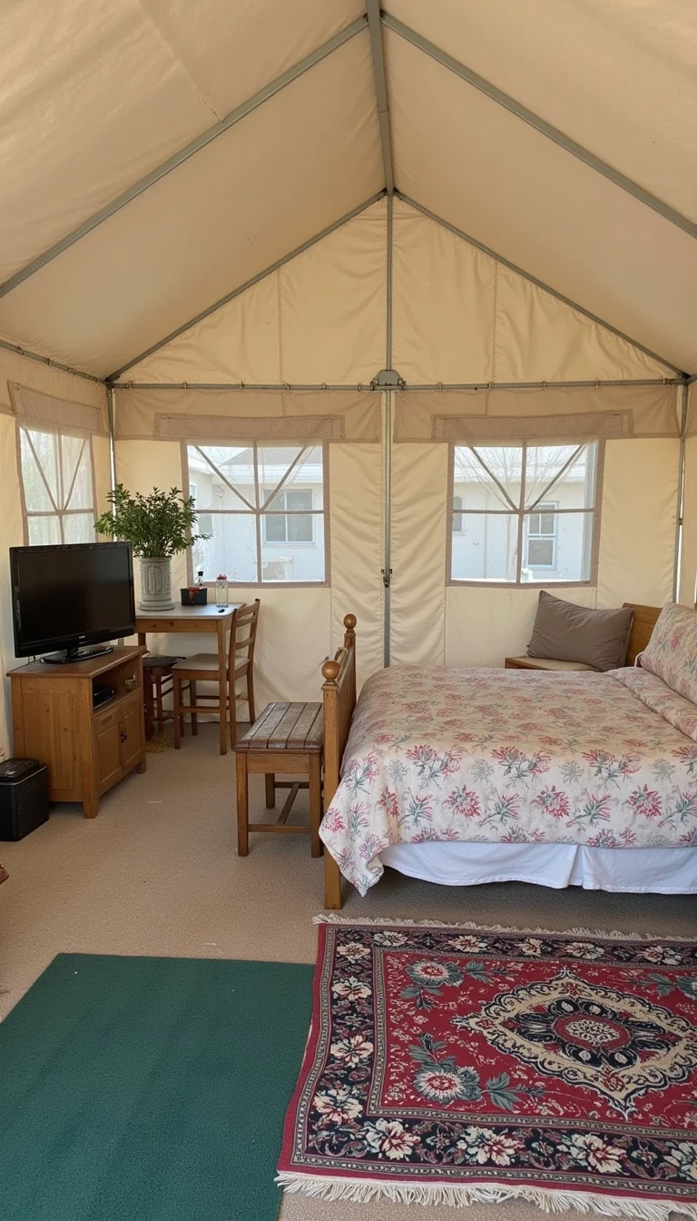 Inside a tent