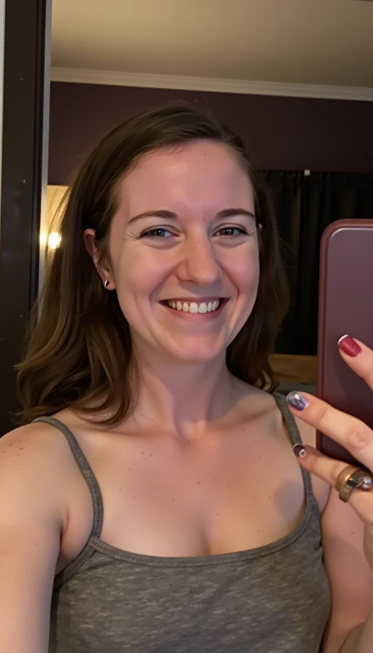 Late night close up iPhone selfie of a mid 30s milf CSTMDL. 