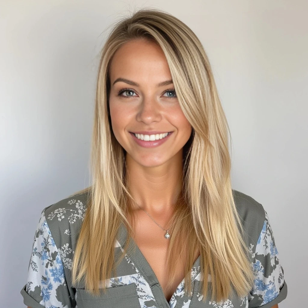 Slim, toned, blonde hair 