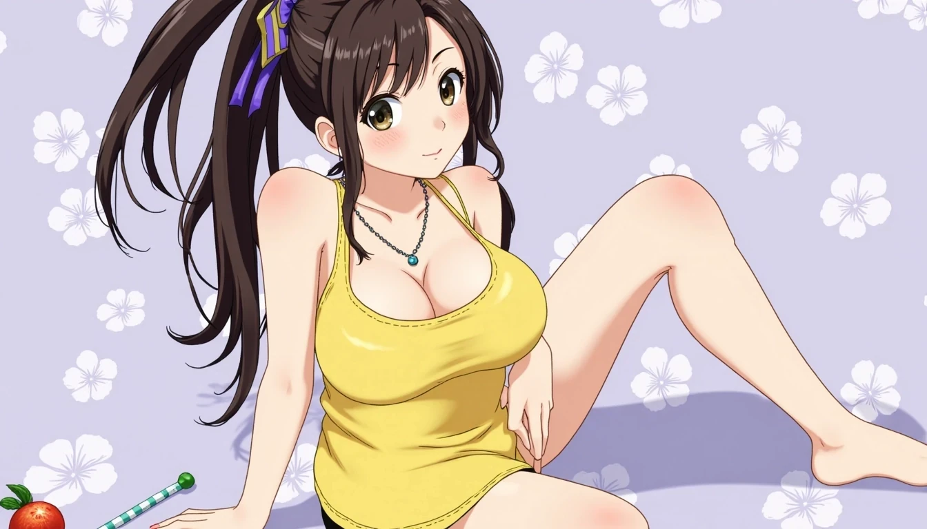 CSTMDL,the photo should be anime,she should be an anime girl, anime girl,hentai,body like ava addams,huge boobs,yellow tank top