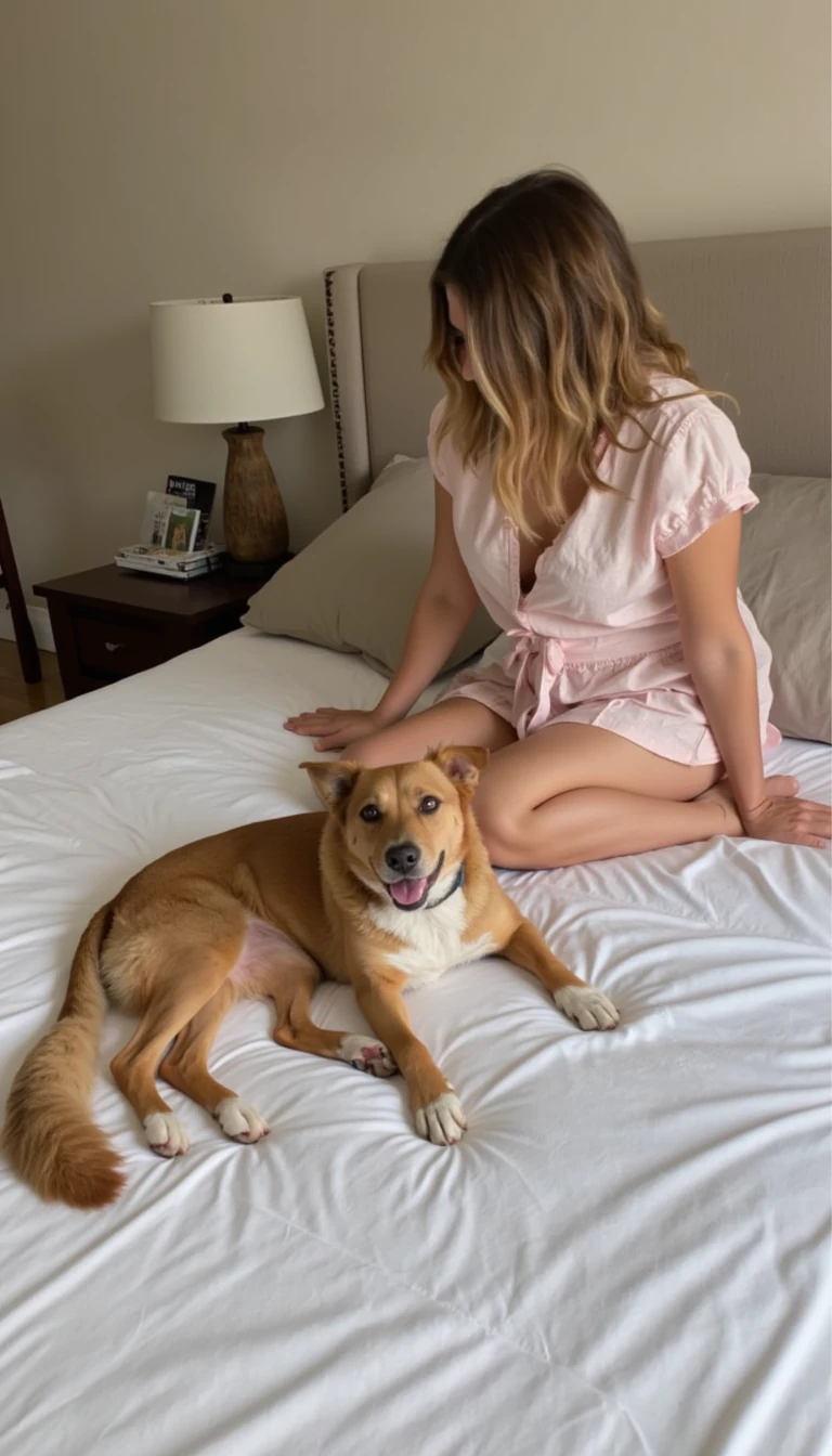 On the bed playing with herself  